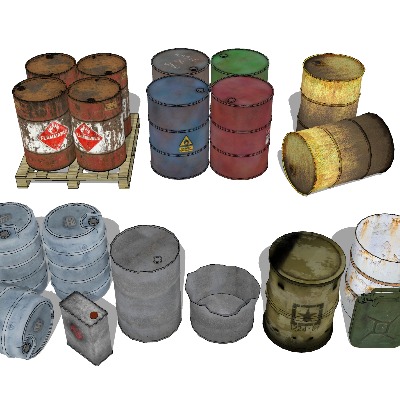  铁皮桶 油桶su模型下载 