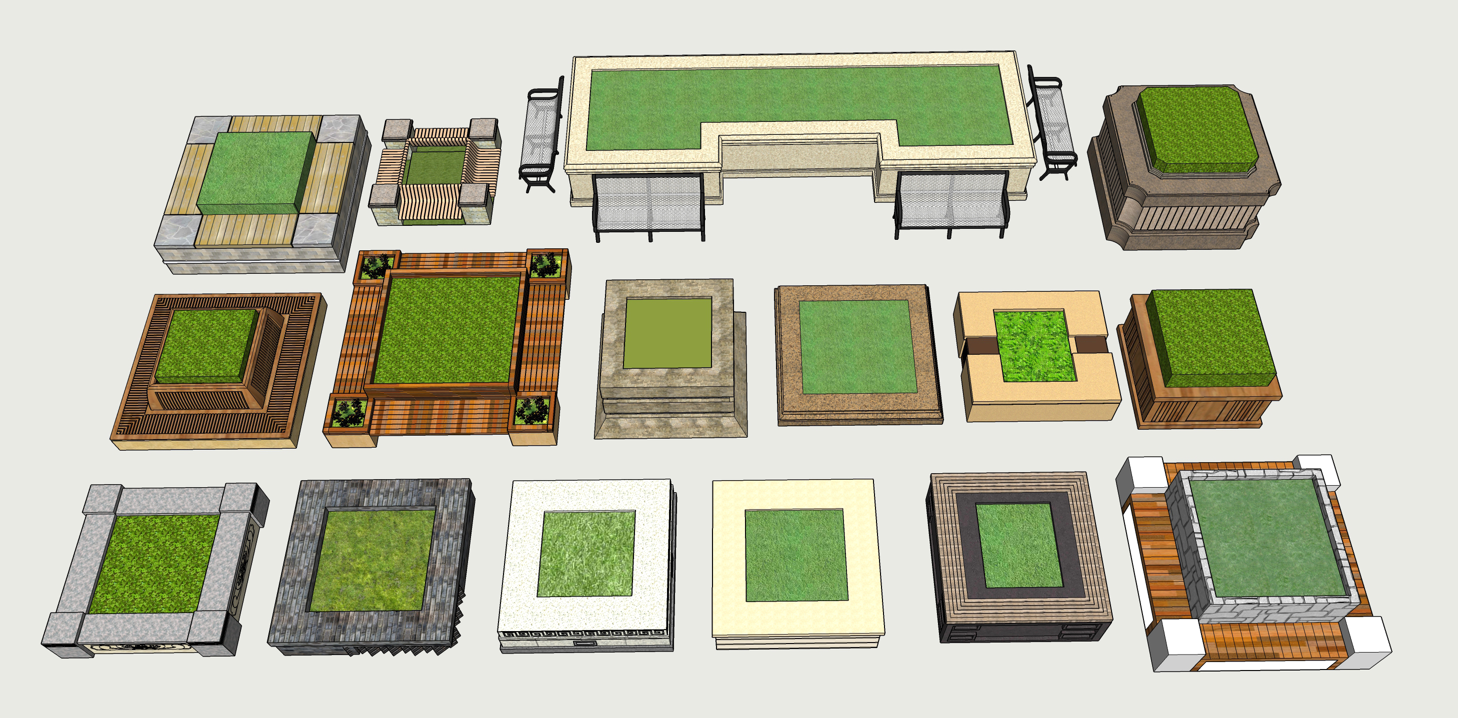  方形树池花池su模型下载 