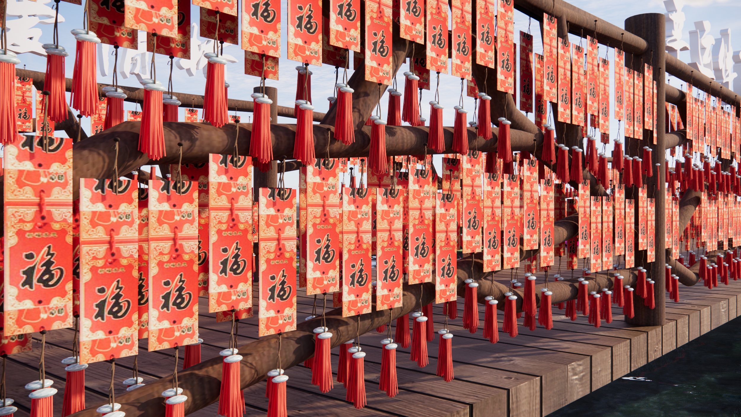  现代祈福景观桥 许愿景观 福牌景墙 许愿牌 祈福牌 许愿墙su模型下载 