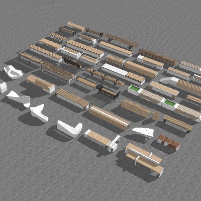  现代广场景观座椅 公园长凳su模型下载 