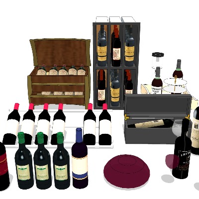  酒瓶 红酒 葡萄酒su模型下载 