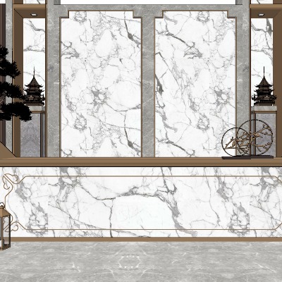  新中式轻奢接待台su模型下载 