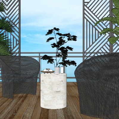  现代藤编户外椅su模型下载 