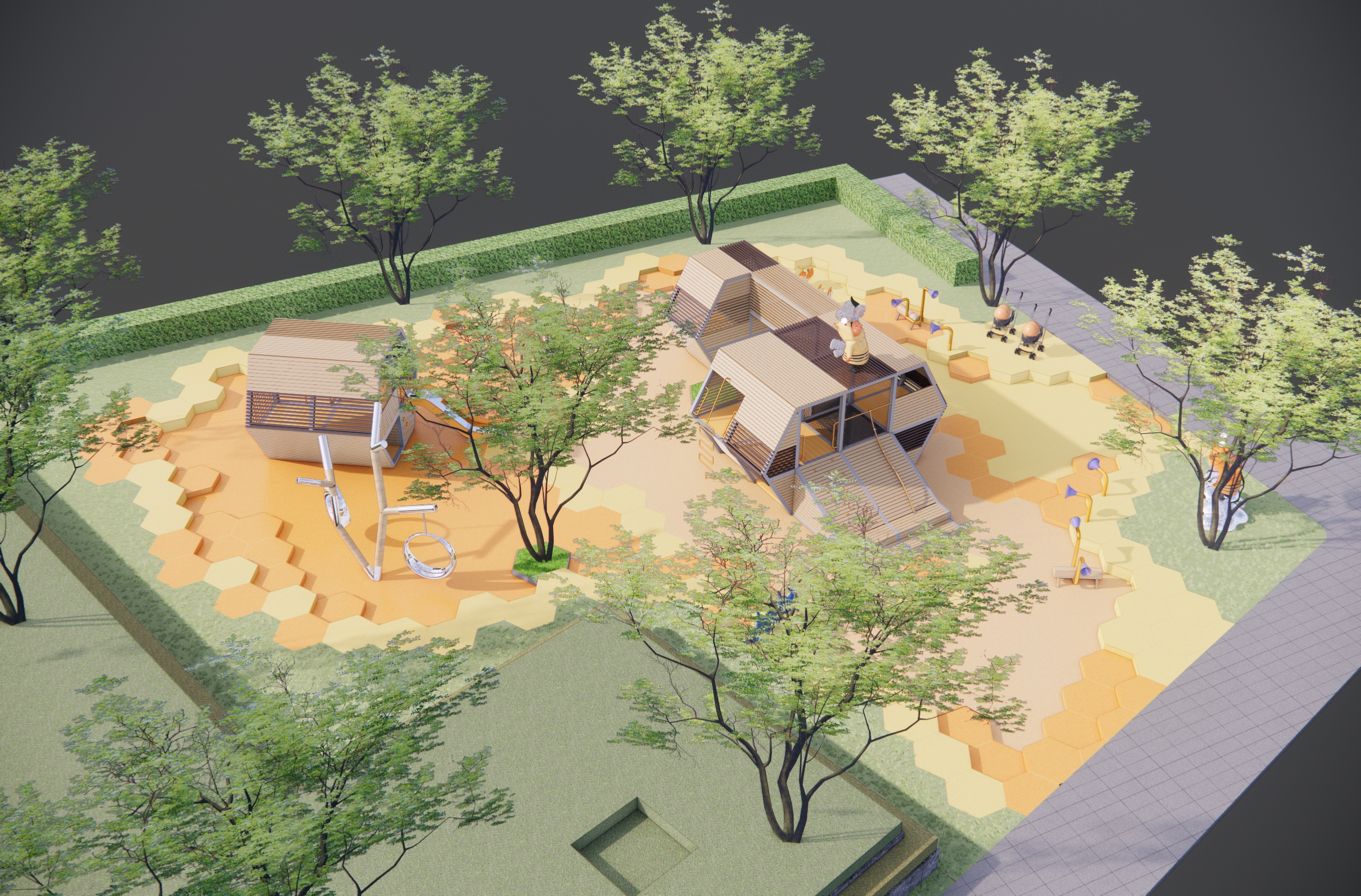  现代儿童游乐区 亲子乐园su模型下载 