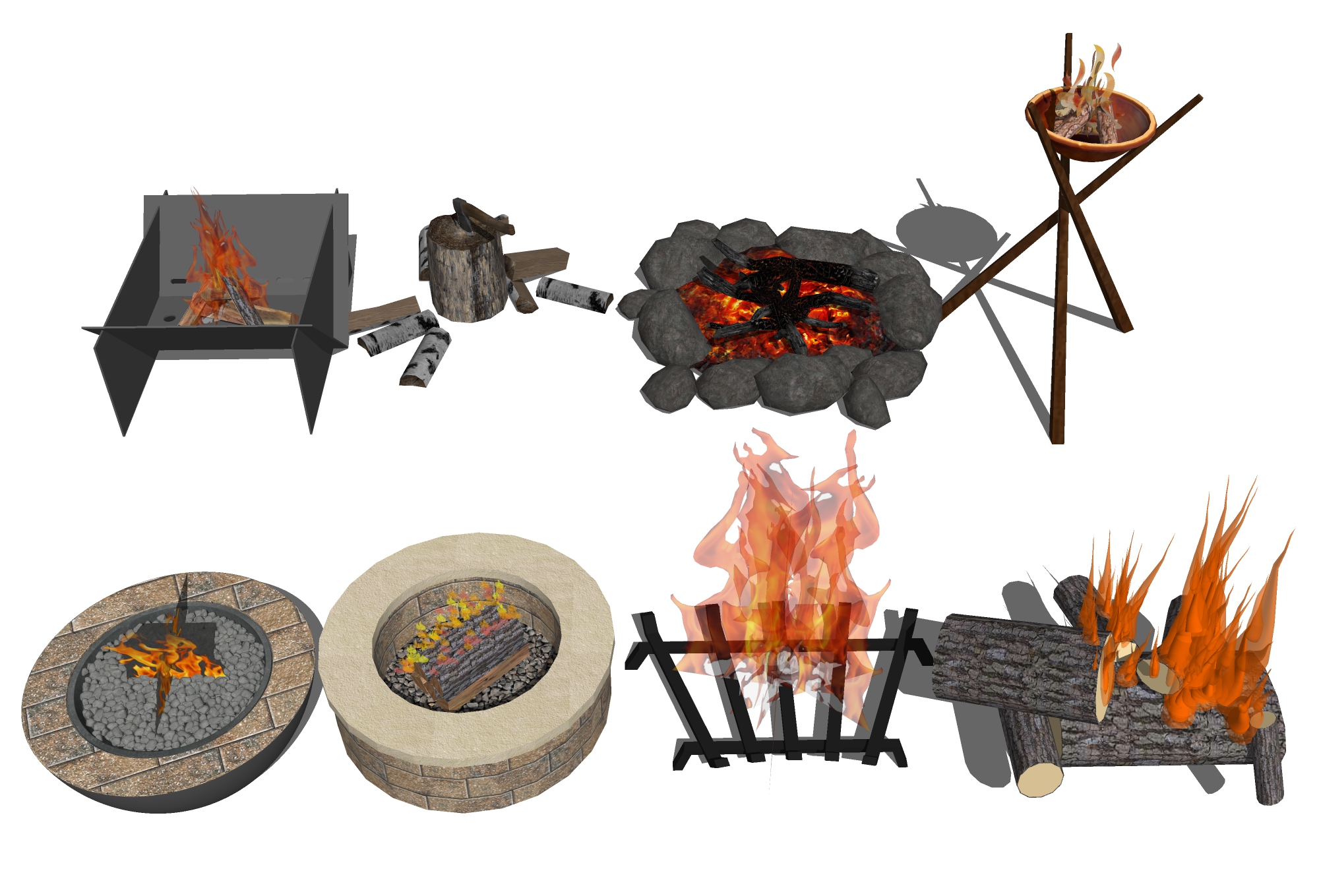  篝火柴火 火堆炭火 壁炉su模型下载 