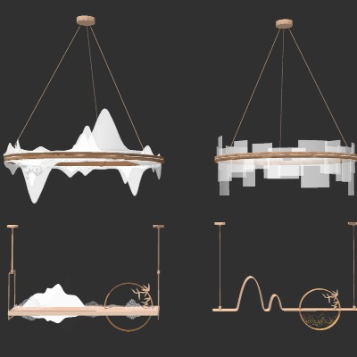  新中式轻奢装饰吊灯su模型下载 