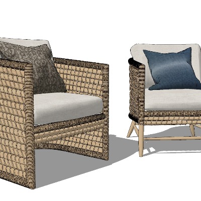  现代藤编户外椅su模型下载 