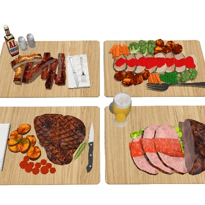  牛排羊排 烹饪美食su模型下载 