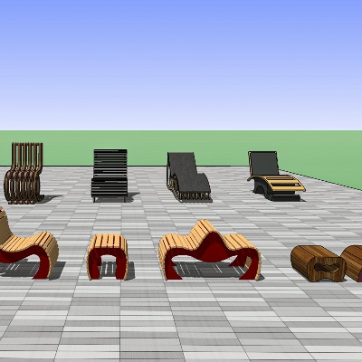  现代坐凳公用椅su模型下载 