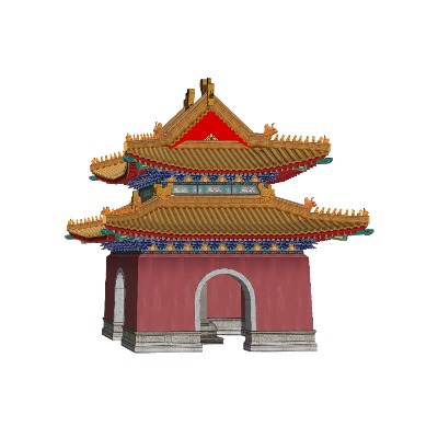  中式古建寺庙外观su模型 
