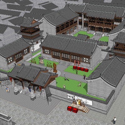  中式古建镖局su模型下载 