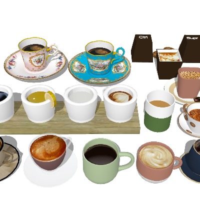  手冲咖啡 咖啡背 热饮料su模型下载 