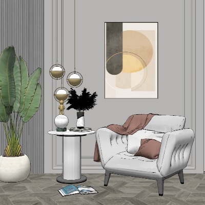  现代布艺休闲沙发su模型下载 