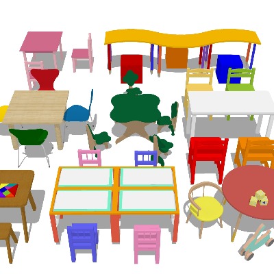  儿童桌椅 学习课桌椅su模型下载 