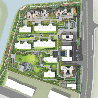  现代住宅区鸟瞰su模型下载 