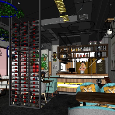  工业风酒吧su模型下载 