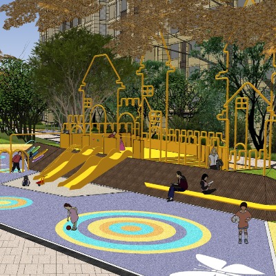  现代小区儿童游乐区su模型下载 