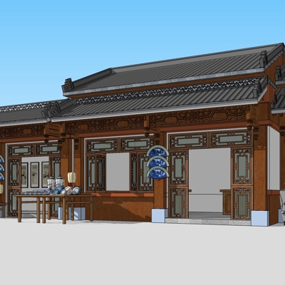  新中式仿古建筑su模型下载 