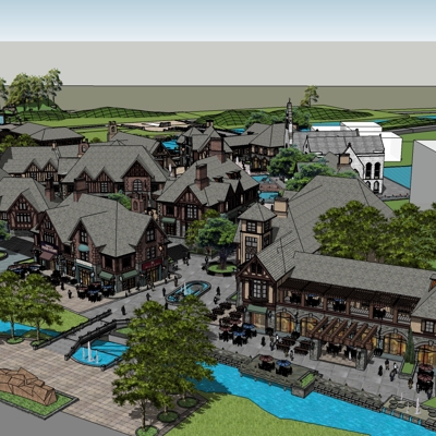  欧式风情商业街规划su模型下载 