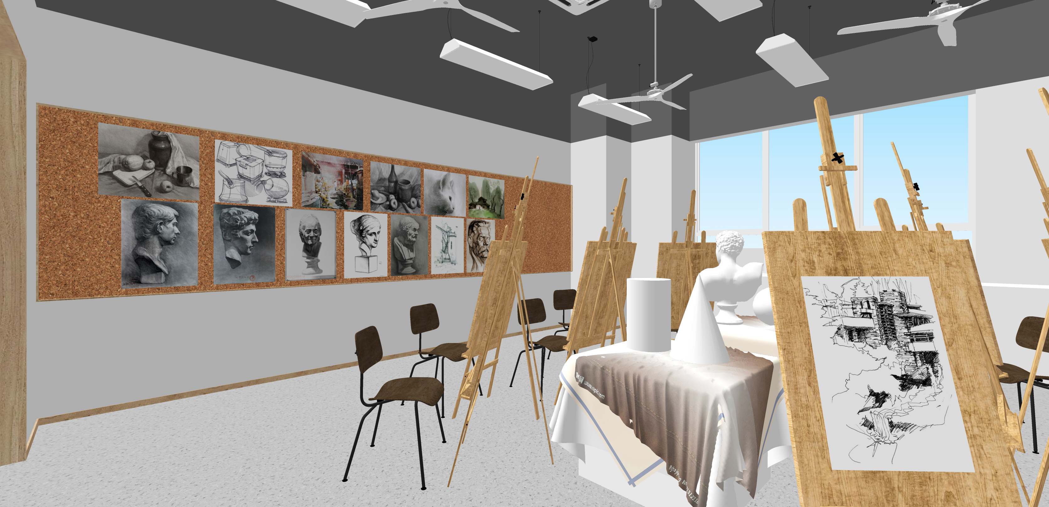  现代画室su模型下载 