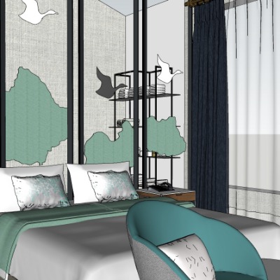  北欧民宿客房su模型下载 