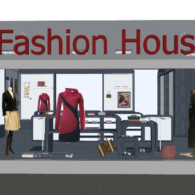  现代服装店su模型下载 