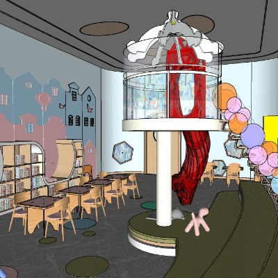  现代幼儿园图书馆su模型下载 