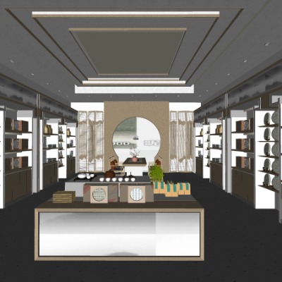  新中式烟酒茶专卖店su模型下载 