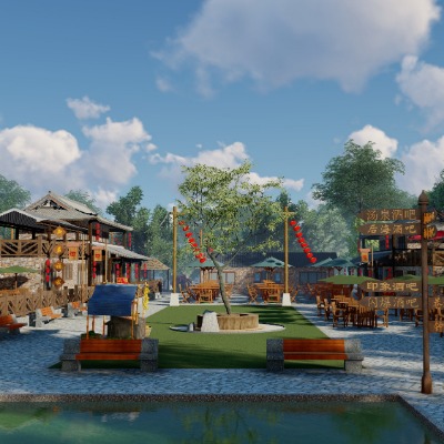  中式古建商业街集市su模型下载 