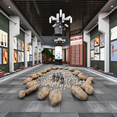  新中式展厅su模型下载 