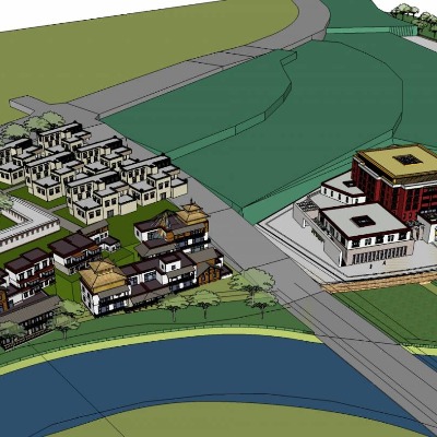  现代度假村鸟瞰su模型下载 