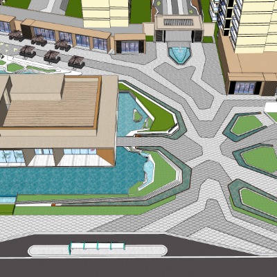  现代住宅小区鸟瞰su模型下载 