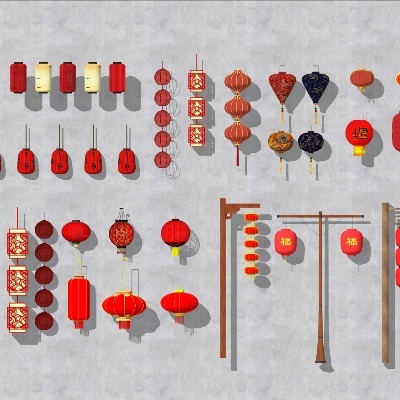  中式灯笼su模型下载 