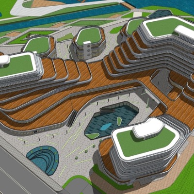  现代商业综合楼鸟瞰su模型下载 