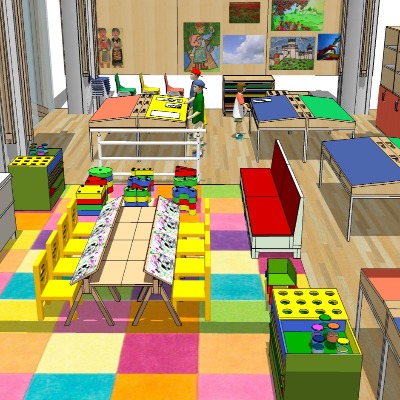  现代儿童教室su模型下载 
