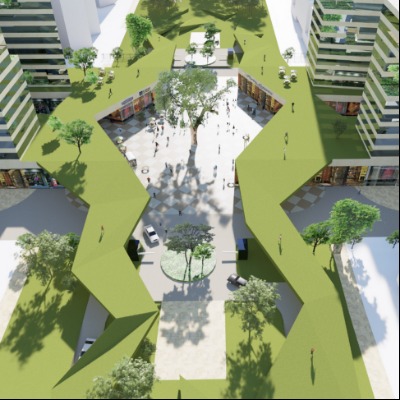  现代办公园区鸟瞰su模型下载 