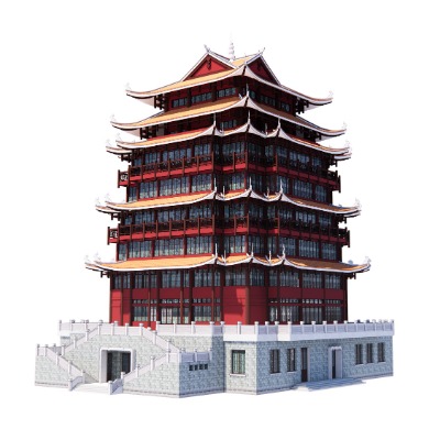  中式古建寺庙塔楼su模型下载 