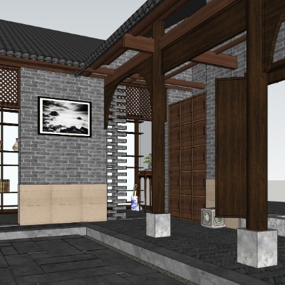  中式古建民居su模型下载 