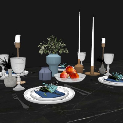  现代西餐餐具su模型下载 