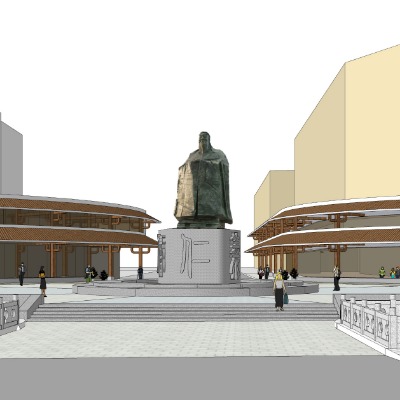  新中式商业步行街su模型下载 