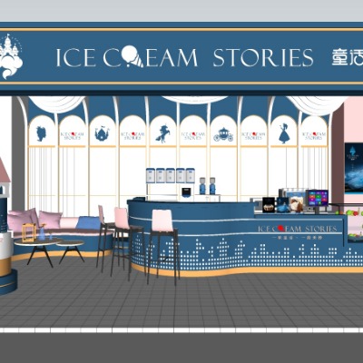  现代甜品店奶茶店su模型下载 