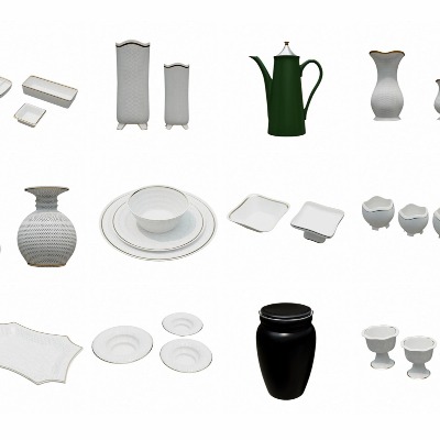  现代碗碟茶具餐具su模型下载 