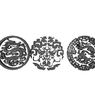  新中式龙形镂空雕塑窗花su模型下载 