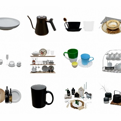  现代碗碟茶具餐具su模型下载 