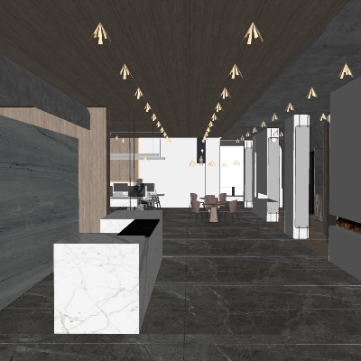  现代敞开式办公室su模型下载 