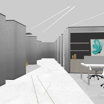  现代敞开式办公区su模型下载 