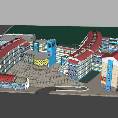  现代学校鸟瞰su模型下载 