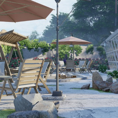  现代书吧阳光阅读房庭院su模型下载 