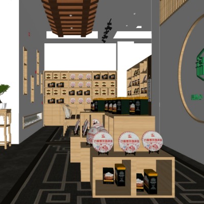  新中式烟酒茶专卖店su模型下载 