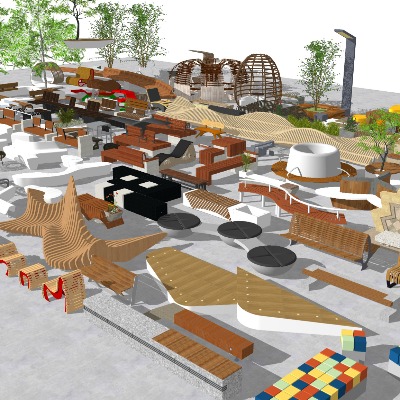  现代户外休闲公用椅su模型下载 